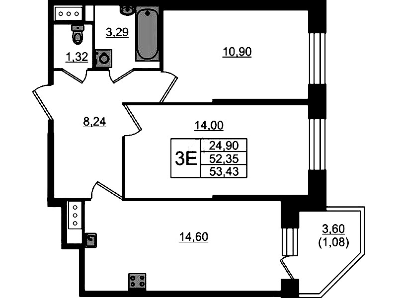 2-комнатная квартира 53.43 м², 6/23 эт., ЖК «Живи! В Рыбацком»